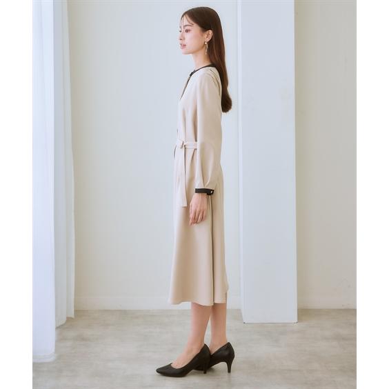 美品✨現行✨アンタイトル　ワンピース　ベルト　ベージュ　44 大きいサイズ ワンピース きれいめ オフィス 洗える レディース ベルト付き 配色
