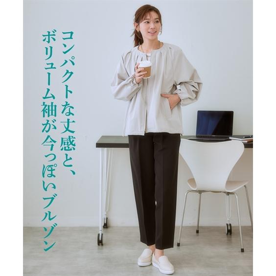 アウター ブルゾン レディース タック ノーカラー ボリューム袖 大きい