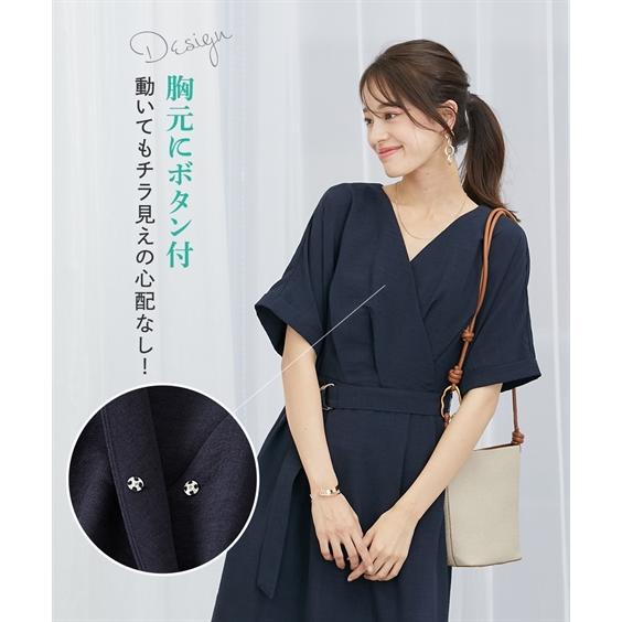 ワンピース レディース 麻調合繊 カシュクール タイトスカート