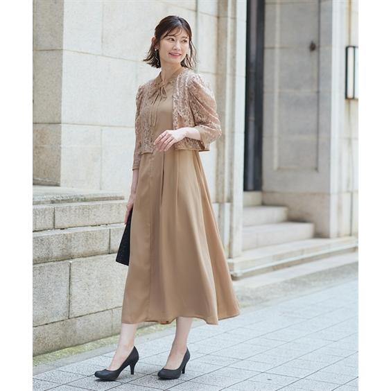 L 新品 ワンピース ドレス レディース ロング 結婚式 二次会 ベージュ ニッセン（nissen） 結婚式 ドレス パーティードレス ワンピース