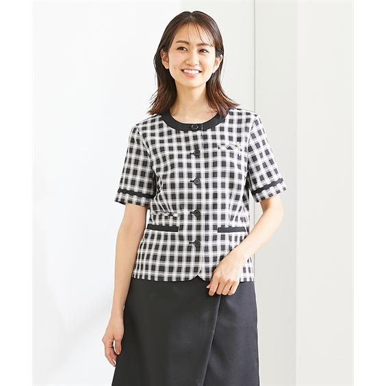 ニッセン 事務服 制服 ノーカラー オーバーブラウス レディース