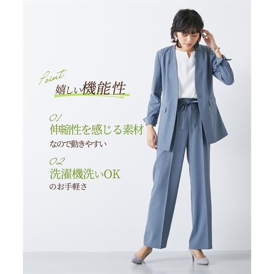 スーツ レディース 夏 洗える パンツスーツ ノーカラージャケット ワイドパンツ S Ll 裏地無し ベルト付 ニッセン S0 Zzy4g22a0197 7days Life Styling By Nissen 通販 Yahoo ショッピング