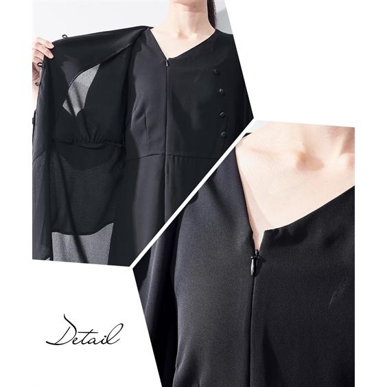 喪服 礼服 レディース ブラックフォーマル ワンピース 大きいサイズ 夏用 前開き 洗える 日本製生地 S-8L アシメ切替 ニッセン b0 冠婚葬祭 喪服