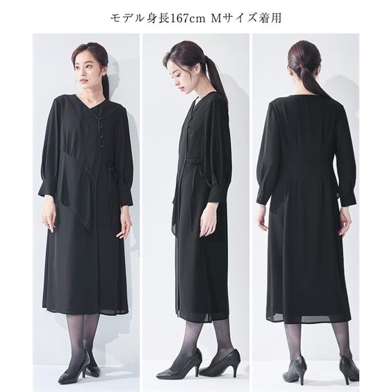 喪服 礼服 レディース ブラックフォーマル ワンピース 大きいサイズ 夏用 前開き 洗える 日本製生地 S-8L アシメ切替 ニッセン b0 冠婚葬祭 喪服