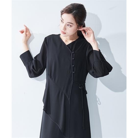 喪服 礼服 レディース ブラックフォーマル ワンピース 大きいサイズ 夏用 前開き 洗える 日本製生地 S-8L アシメ切替 ニッセン b0 冠婚葬祭 喪服