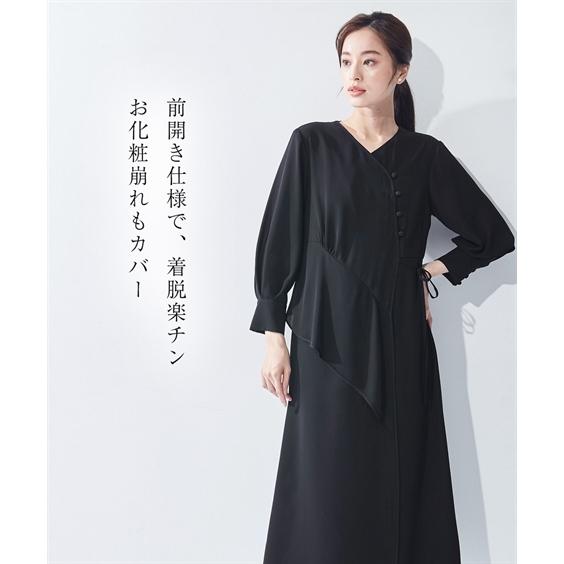 喪服 礼服 レディース ブラックフォーマル ワンピース 大きいサイズ 夏用 前開き 洗える 日本製生地 S-8L アシメ切替 ニッセン b0 冠婚葬祭 喪服