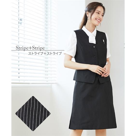 70%OFF‼️13号⭐️新品　事務服　スカートスーツストライプ☆グレー☆3点セット ニッセン 事務制服 ベストスーツ 2点セット レディース 洗える