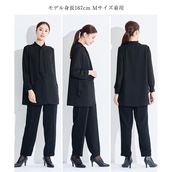 喪服 レディース ブラックフォーマル 礼服 パンツスーツ 3点セット S-8L 洗える 防しわ 日本製生地 ロング丈 ドレープ ブラウス セットアップ｜nissen7days｜14