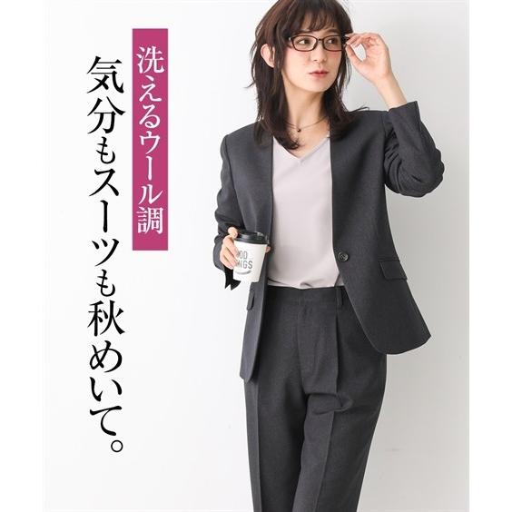 スーツ レディース ビジネス パンツ 洗える ストレッチ ノーカラー 仕事 大きいサイズ 7号 9号 11号 13号 15号 17号 19号 チャコールグレー系 ニッセン Nissen Zzy4318d2614 ニッセンyahoo 店 通販 Yahoo ショッピング