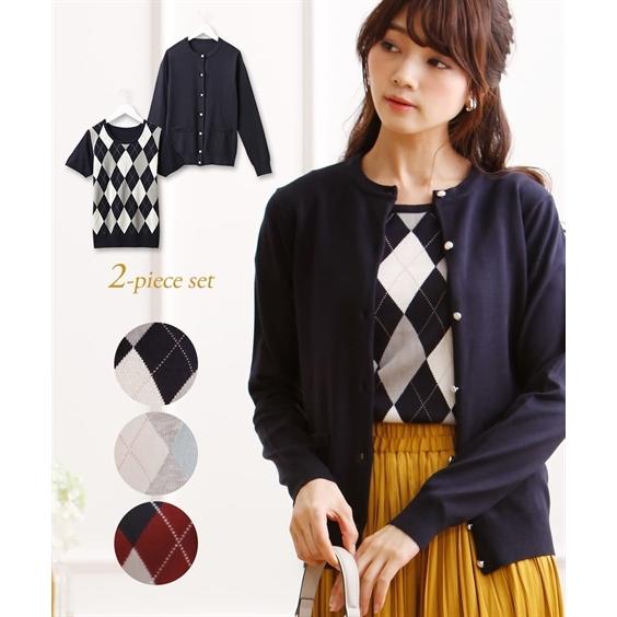 セーター ニット レディース アーガイル柄 ツイン カーディガン Ll ニッセン Nissen Zzy4318d4431 ニッセンyahoo 店 通販 Yahoo ショッピング