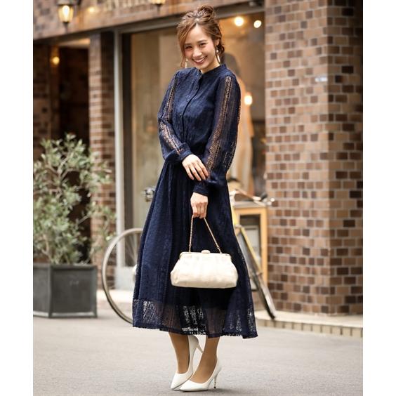 ドレス パーティー レディース 前開き ボタン スタンドカラー 総レース ワンピース 結婚式 二次会 お呼ばれ対応 S M L ニッセン Nissen Zzy4319a5472 ニッセンyahoo 店 通販 Yahoo ショッピング