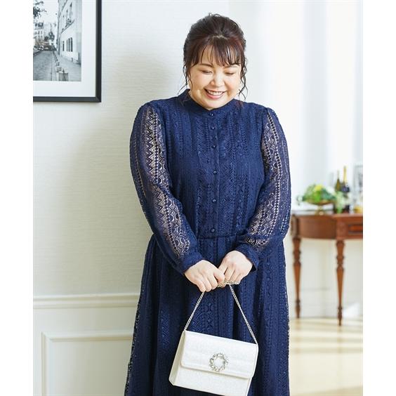 ドレス パーティー レディース 前開き ボタン スタンドカラー 総レース ワンピース 結婚式 二次会 お呼ばれ対応 S M L ニッセン Nissen Zzy4319a5472 ニッセンyahoo 店 通販 Yahoo ショッピング