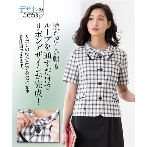 事務服 ブラウス レディース 接触冷感 吸汗速乾 オフィス 仕事 夏 S M L オフホワイト系チェック柄 黒系チェック柄 ニッセン Zzy4319b3784 ニッセンyahoo 店 通販 Yahoo ショッピング