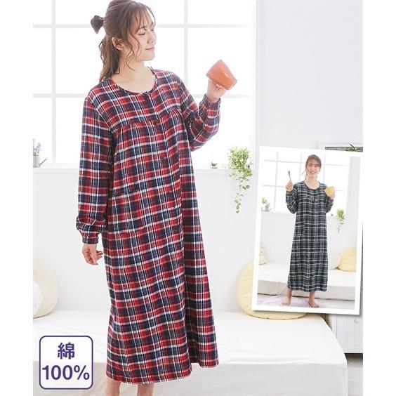 パジャマ トップス レディース 秋先どり 綿100 ビエラ ワンピース ルームウエア Ll 3l ニッセン Zzy4319d0124 ニッセンyahoo 店 通販 Yahoo ショッピング