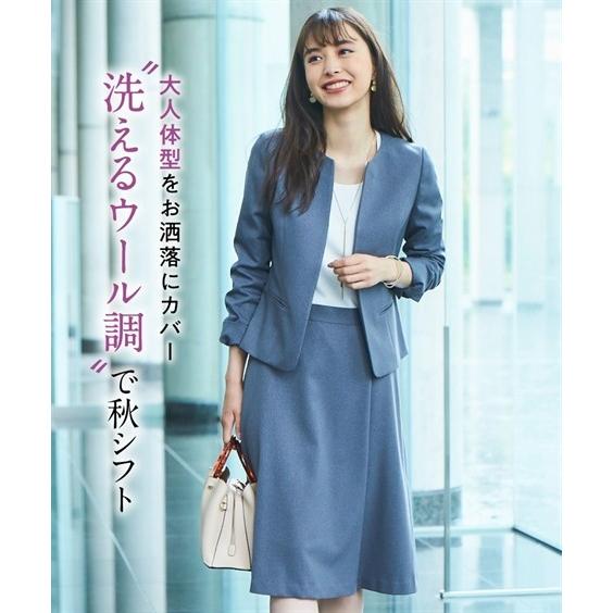事務服 スーツ レディース スカート ジャケット ウール調 洗える ストレッチ セット オフィス 仕事 秋 冬 大きいサイズ 4l 5l 6l グレー系 黒 ニッセン Nissen Zzy4319d1155 ニッセンyahoo 店 通販 Yahoo ショッピング