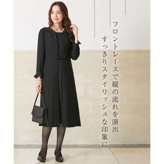 喪服 ワンピース レディース 大きいサイズ ブラックフォーマル 礼服 着脱簡単 前開き 洗える アンサンブル風 レース使い ロング丈 8l 10l ニッセン Nissen Zzy4319d62 ニッセンyahoo 店 通販 Yahoo ショッピング