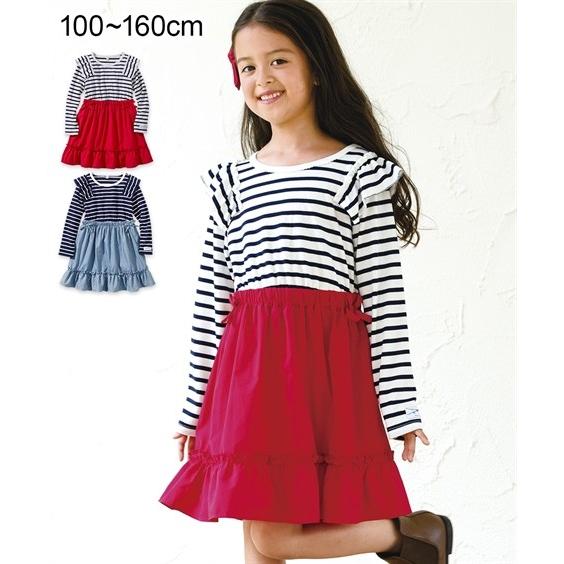 ワンピース キッズ 肩フリルボーダードッキング 女の子 子供服 ジュニア服 チュニック 身長100 110 1 130cm ニッセン Nissen Zzy43a1377 ニッセンyahoo 店 通販 Yahoo ショッピング