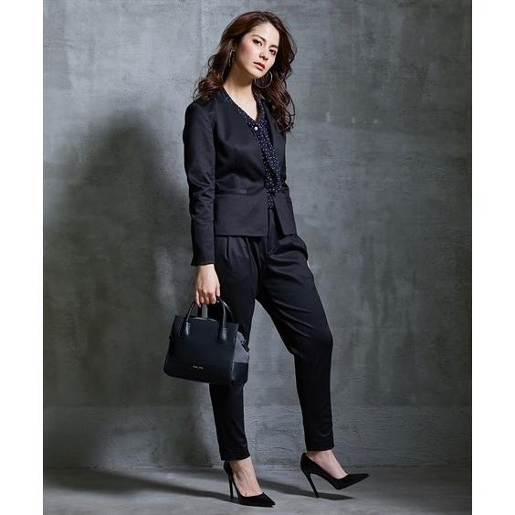 スーツ 小さいサイズ レディース シャンブレー ニット パンツ カラー レス ジャケット 9分丈テーパード 冬 オフィス Ss S ニッセン Zzy4320a1506 ニッセンyahoo 店 通販 Yahoo ショッピング