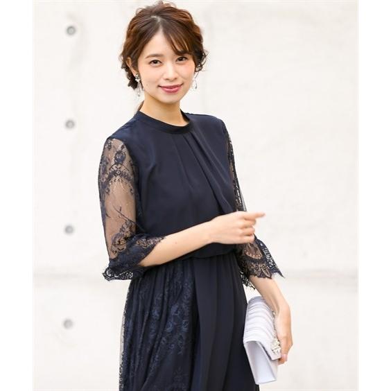 全国組立設置無料 ドレス パーティー レディース スタンドカラー アシメ レース デザイン ワンピース 結婚式 二次会 お呼ばれ セミフォーマル対応 披露宴 謝恩会 同窓会 卒業式 パーティドレス 可愛い 大人 代 30代 40代 体形カバー ネイビー モカ 4l 5l ニッセン