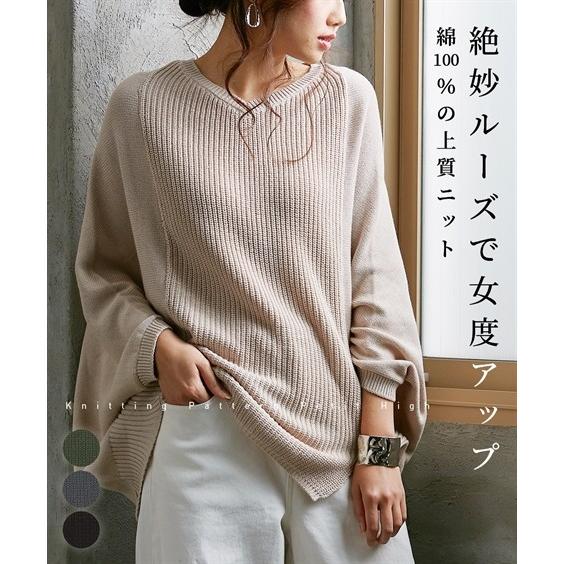 セーター ニット レディース 洗濯機で洗える 編み柄異なる Vネック ゆったりモモンガ風 綿100 冬 M L ニッセン Nissen Zzy43a3118 ニッセンyahoo 店 通販 Yahoo ショッピング