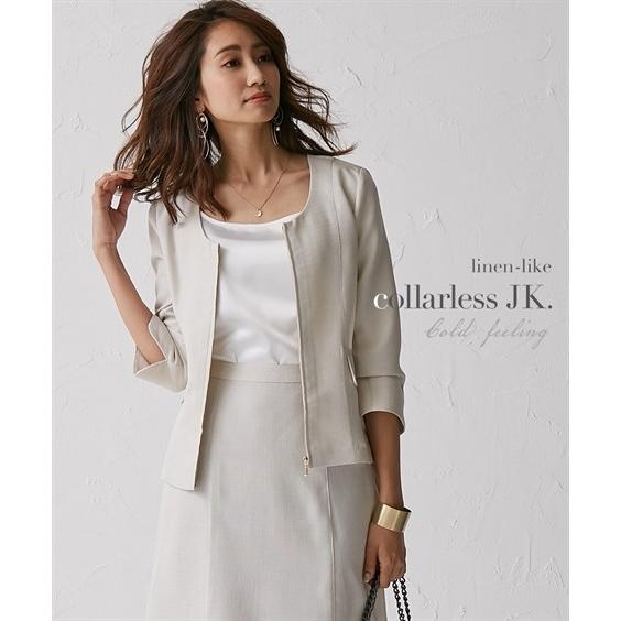 スーツ レディース リネンライクシリーズ 接触冷感機能付 七分袖 ノーカラー ジャケット セットアップ対応 夏 Ll ニッセン Nissen Zzy43a5418 ニッセンyahoo 店 通販 Yahoo ショッピング