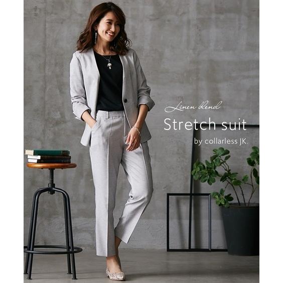 スーツ レディース 洗える リネン ブレンド ストレッチ パンツ カラーレス ジャケット テーパード Ll 3l ニッセン Nissen Zzy43a5809 ニッセンyahoo 店 通販 Yahoo ショッピング