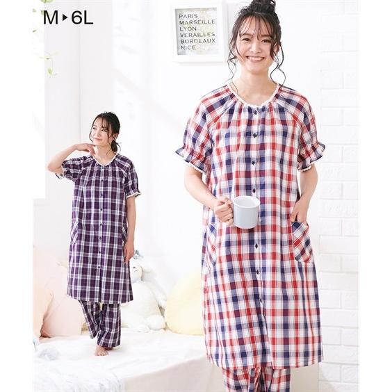 パジャマ マタニティ ママ 産前 産後 授乳服 チェック柄 前開き スモック風 半袖 4l 5l 6l ニッセン Www Evadrive Com Br