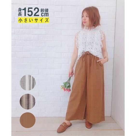 パンツ ワイド ガウチョ 小さいサイズ レディース フレンチ リネン ドロスト ワイド Ss S ニッセン Nissen Zzy43b6174 ニッセンyahoo 店 通販 Yahoo ショッピング
