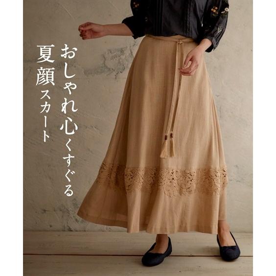 スカート ロング丈 マキシ丈 大きいサイズ レディース 共布 タッセル リボン付 レース切替 フレア ロング 4l 5l 6l ニッセン Nissen Zzy43b6321 ニッセンyahoo 店 通販 Yahoo ショッピング