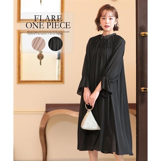 ドレス ワンピース レディース スタンド シャーリング デザイン 袖フレア 結婚式 二次会 お呼ばれ対応 S M L ニッセン Nissen Zzy43b7970 ニッセンyahoo 店 通販 Yahoo ショッピング