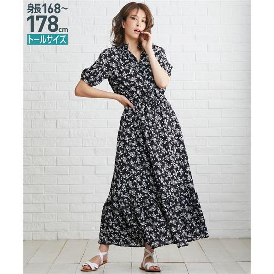 ワンピース トールサイズ 花柄プリント５分袖ティアードマキシワンピース ニッセン Nissen Zzy43c0967 ニッセンyahoo 店 通販 Yahoo ショッピング