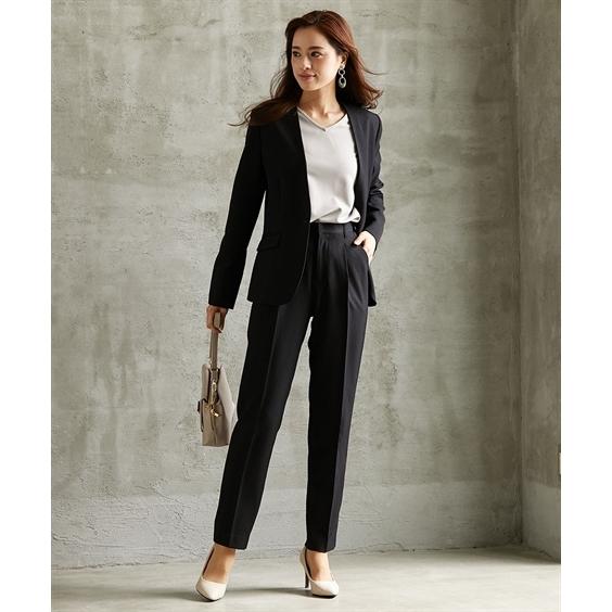 スーツ パンツ レディース セット 洗える ジャケット ノーカラー カラーレス パンツ テーパード 9分丈 梳毛 ウール調 Ll 3l ニッセン Nissen Zzy43c2581 ニッセンyahoo 店 通販 Yahoo ショッピング