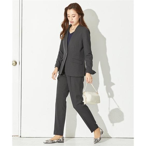 スーツ パンツ レディース 洗える 梳毛 ウール調 ノーカラー カラーレス ジャケット 9分丈テーパード S M L ニッセン Nissen Zzy43c25 ニッセンyahoo 店 通販 Yahoo ショッピング