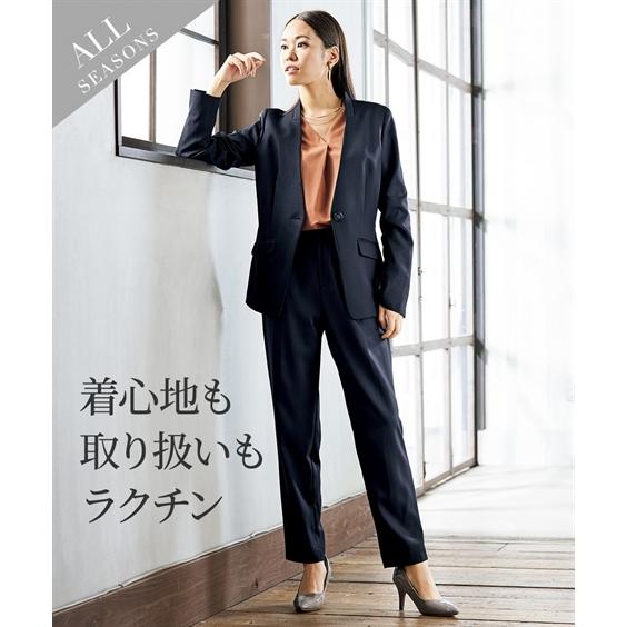 レディーススーツ レディーススーツ ストレッチノーカラーパンツスーツ ジャケット ９分丈テーパード Zzy43d5314 ニッセンyahoo 店 通販 Yahoo ショッピング