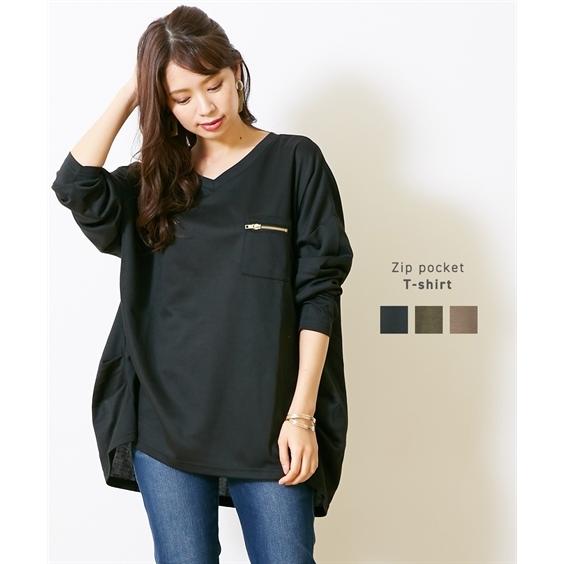 Tシャツ カットソー レディース ジップポケット付 サイドタック ゆる Ll ニッセン Nissen Zzy43e1428 ニッセンyahoo 店 通販 Yahoo ショッピング