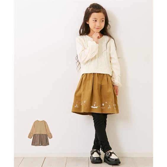 ワンピース キッズ 女の子 ニット 切替 裾刺しゅう入り ドッキング 子供服 ジュニア服 冬 身長80 130cm ニッセン Nissen Zzy43e31 ニッセンyahoo 店 通販 Yahoo ショッピング