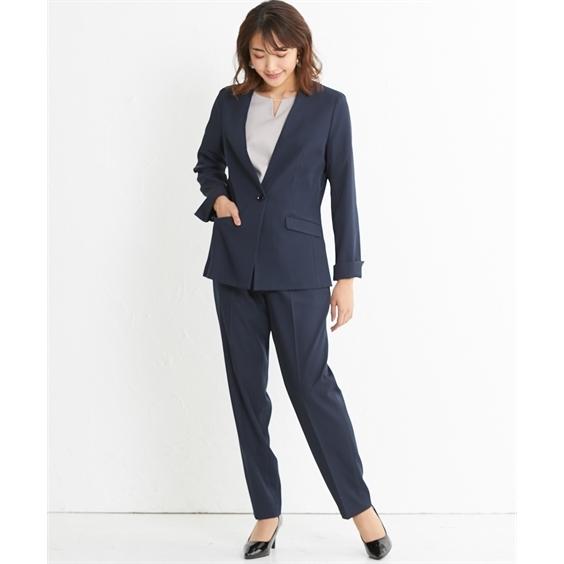 スーツ レディース 2パンツスーツ 3点セット ノーカラー ジャケット 色違いテーパード 2本 S M L ニッセン Nissen Zzy4321a0055 ニッセンyahoo 店 通販 Yahoo ショッピング