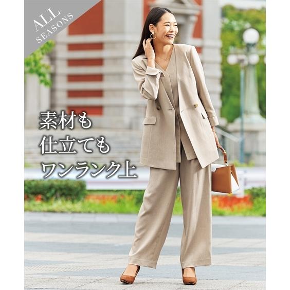 スーツ パンツ レディース Wブレスト ノーカラー 3点セット ジャケット ジレ ワイド ストレッチ素材 S M L ニッセン Nissen Zzy4321a0879 ニッセンyahoo 店 通販 Yahoo ショッピング