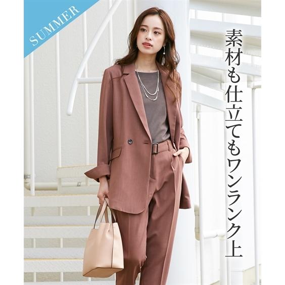 スーツ パンツ レディース リネンライク素材 ダブルブレスト ジャケット テーラード 共布 ベルト付 テーパード S M L ニッセン Nissen Zzy4321a3621 ニッセンyahoo 店 通販 Yahoo ショッピング
