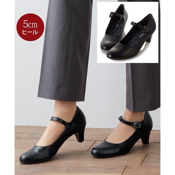 パンプス レディース 5センチヒールのラウンドトゥ 甲 ベルト 靴 22 24 5cm ニッセン Nissen ニッセン Paypayモール店 通販 Paypayモール