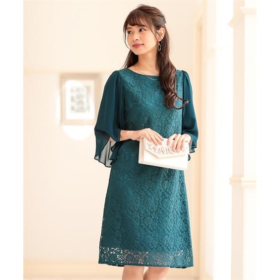 ナイロン ドレス お呼ばれ セミフォーマル対応 4l ニッセン Nissen ニッセン Paypayモール店 通販 Paypayモール パーティー レディース シフォン フレア袖 レース サック ワンピース 結婚式 二次会 メーカー