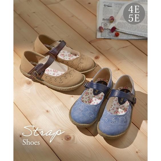 靴 大きいサイズ レディース かかとが踏める ストラップ シューズ 低反発中敷 選べるワイズ 25 0 25 5cm ニッセン Nissen ニッセン Paypayモール店 通販 Paypayモール