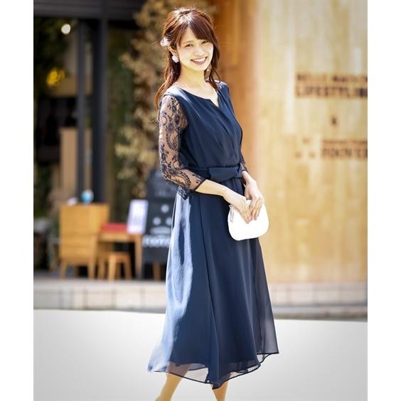 ドレス パーティー レディース ウエスト デザイン ベルト 付き袖レース 前開き ワンピース 結婚式 二次会 お呼ばれ対応 大きいサイズ有 4l 結婚式 ニッセン ニッセン Paypayモール店 通販 Paypayモール