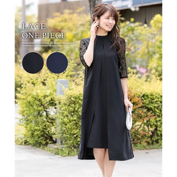 ドレス パーティー レディース スタンド カラー 袖 レース ワンピース セミ フォーマル結婚式 二次会 大きいサイズ有 セレモニー S M L ニッセン Nissen ニッセン Paypayモール店 通販 Paypayモール