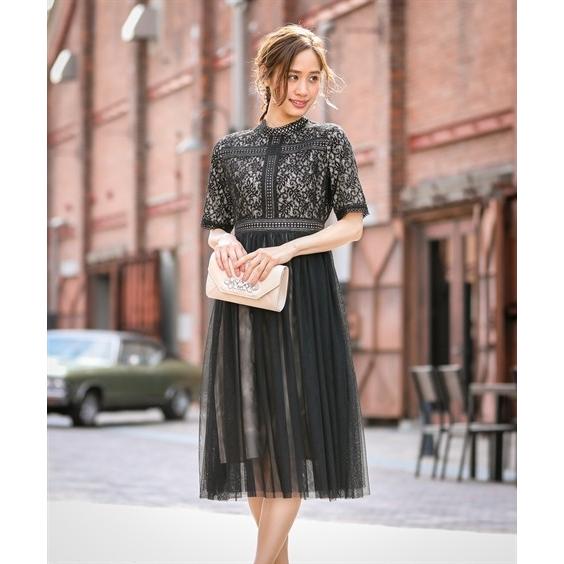ごレースを ドレス S M L 結婚式 ニッセン Nissen ニッセン Paypayモール店 通販 Paypay パーティー レディース はしご レース 使いチュール スカート ワンピース 結婚式 二次会 お呼ばれ対応 フォーマル チュール