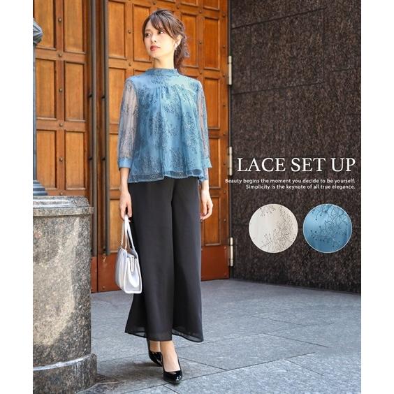 ドレス パーティー 大きいサイズ レディース 後ろリボン デザイン レース ブラウス ワイド パンツ セットアップ お呼ばれ セミ フォーマル ニッセン Nissen ニッセン Paypayモール店 通販 Paypayモール