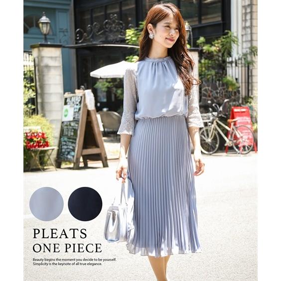 ドレス パーティー レディース スタンド カラー 袖 レース プリーツ スカート ワンピース 結婚式 二次会 お呼ばれ対応 有 フォーマル Ll 3l 結婚式 ニッセン ニッセン Paypayモール店 通販 Paypayモール