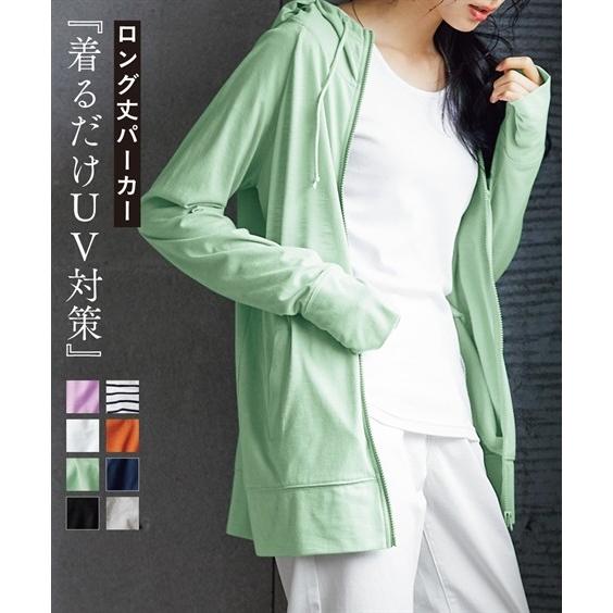 パーカー レディース 吸汗速乾 UV スラブ天竺 指穴付 ジップ ロング丈 夏 S/M/L/LL ニッセン nissen｜nissenzai