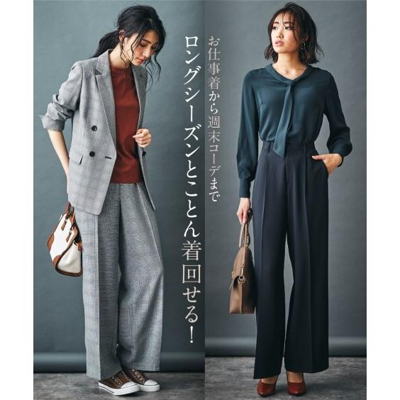 スーツ レディース ビジネス パンツ 洗える ストレッチ セミワイド 上下別売 仕事 通勤 大きいサイズ LL 3L ブラウン系グレンチェック 黒 ニッセン nissen｜nissenzai｜14