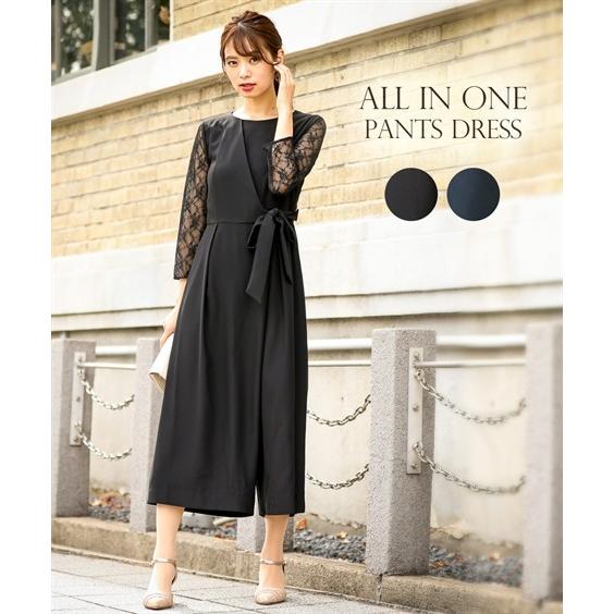 ドレス パーティー レディース 取り外しリボン袖 レース オールインワン ワイド パンツ セミ フォーマル 結婚式 二次会 お呼ばれ対応 有 S M L ニッセン Nissen ニッセン Paypayモール店 通販 Paypayモール